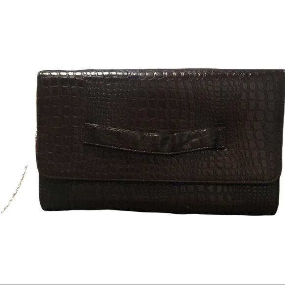 Mad by design clutch bag with handle and removable strap brown faux croc leather - Picture 2 of 7